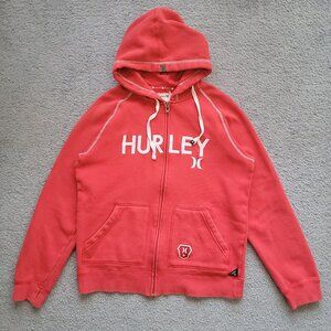 Y2K Vintage Hurley Red Embroidered Zip Up Hoodie Skater Surf Size Medium